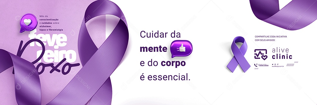 Carrossel Fevereiro Roxo Cuidar da Mente e do Corpo é Essencial Social Media PSD Editável