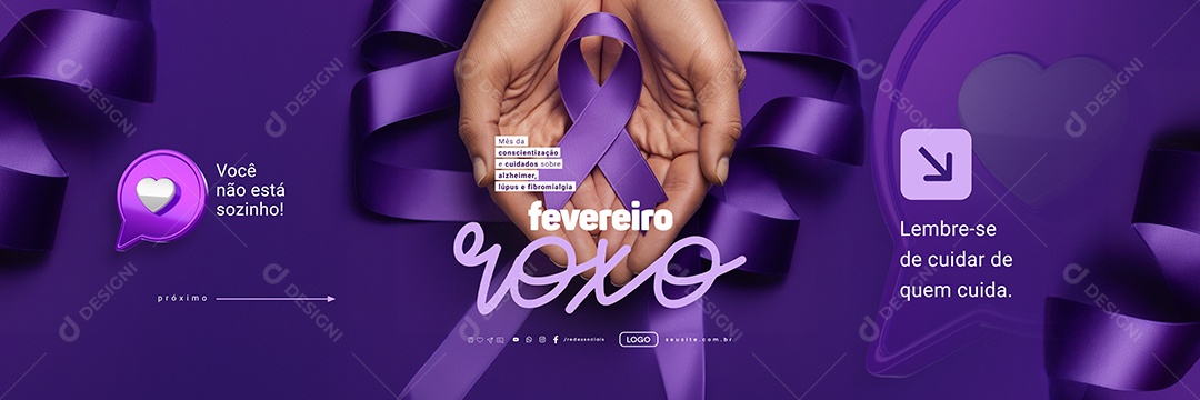 Carrossel Fevereiro Roxo Mês de Conscientização e Cuidado Sobre Alzheimer Lúpus Social Media PSD Editável