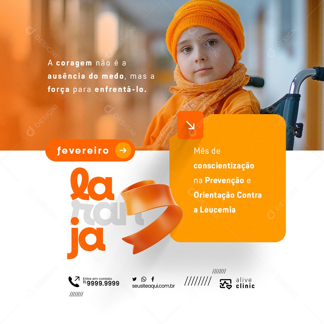 Fevereiro Laranja A Corage Não é a Ausência do Medo Social Media PSD Editável