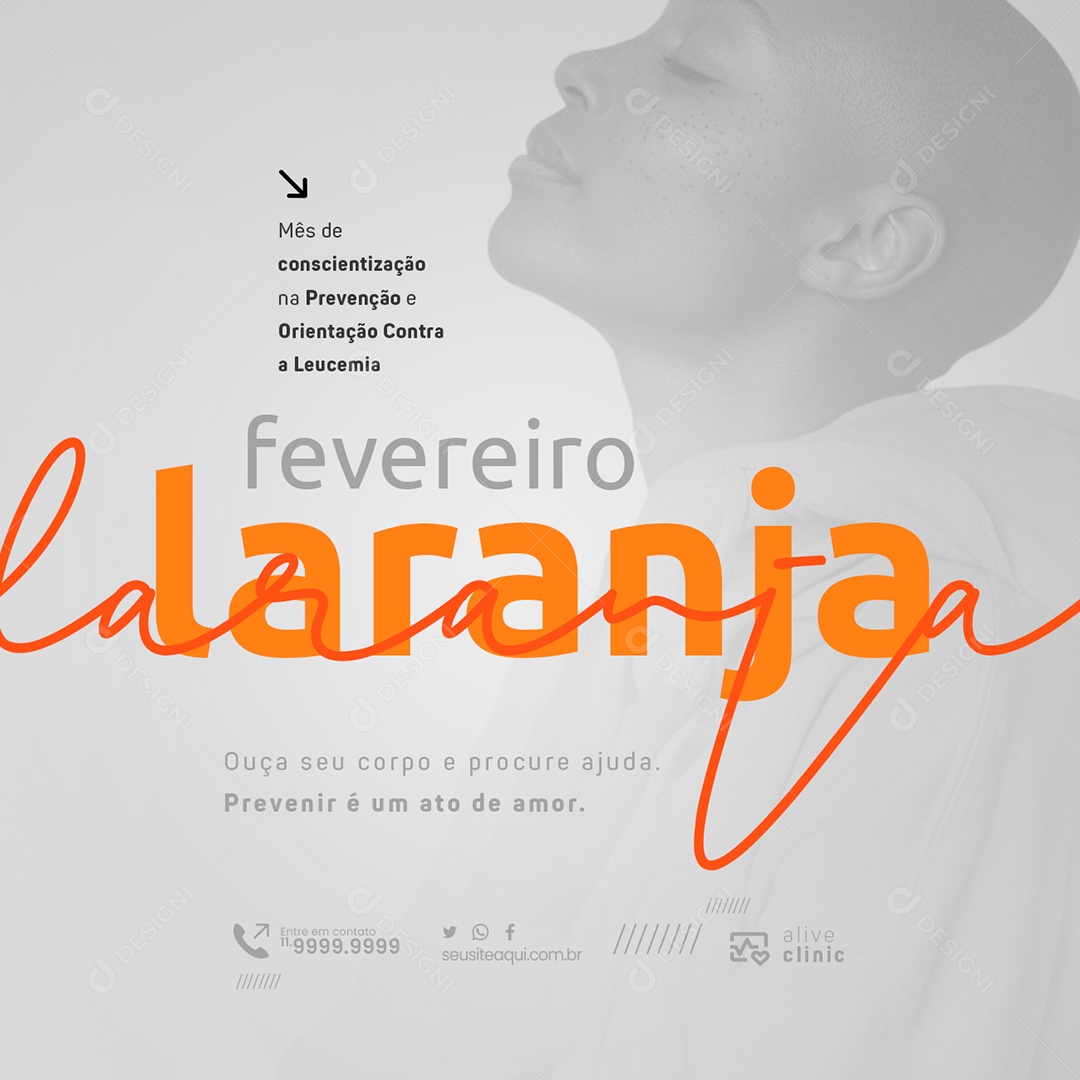 Fevereiro Laranja Ouça seu Corpo e Procure Ajuda Social Media PSD Editável