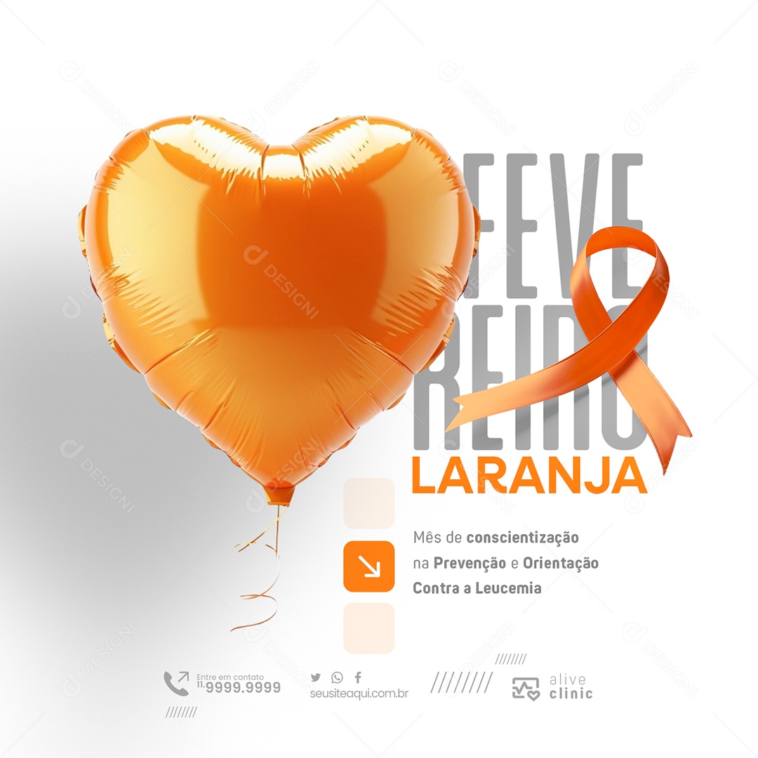 Fevereiro Laranja Mês de Conscientização na Prevenção Social Media PSD Editável