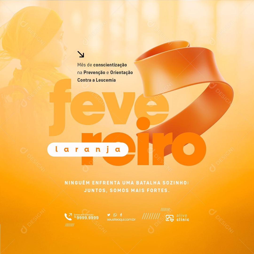 Fevereiro Laranja Ninguém Enfrenta Uma Batalha Sozinho Social Media PSD Editável