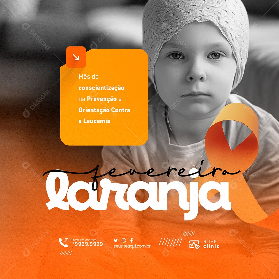 Fevereiro Laranja Mês de Conscientização Prevenção a Leucemia Social Media PSD Editável