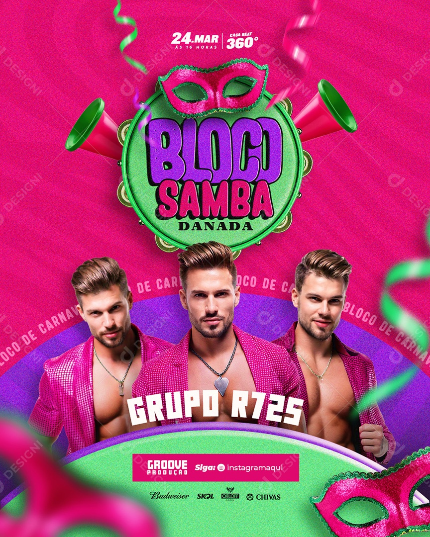 Bloco Samba Danada Social Media Feed  PSD Editável