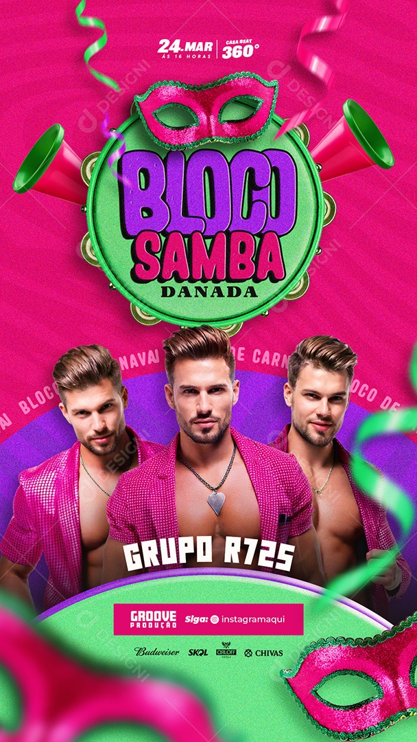 Bloco Samba Danada Social Media Story PSD Editável