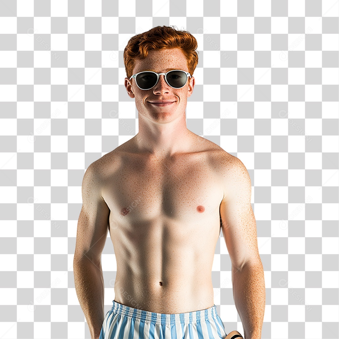 Jovem com Roupa de Praia Verão PNG Transparente