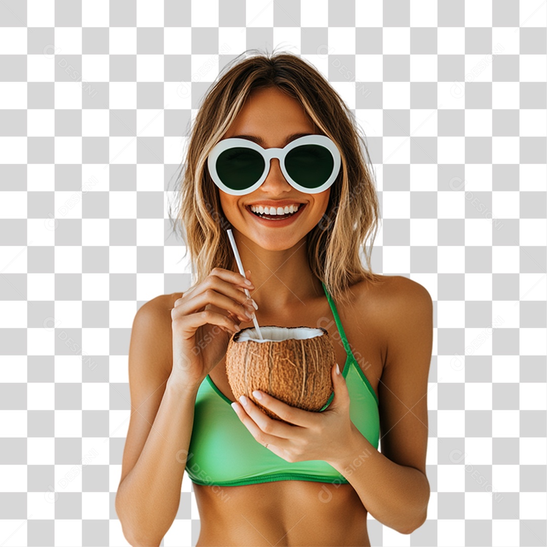 Jovem com Roupa de Praia Verão PNG Transparente