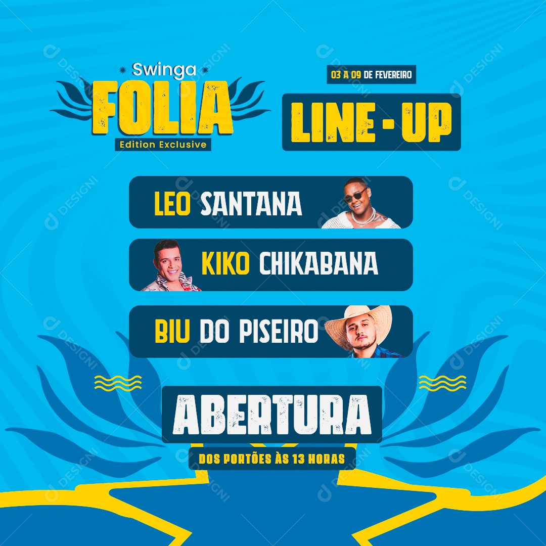 Feed Show Folia Swinga Line Up Social Media PSD Editável