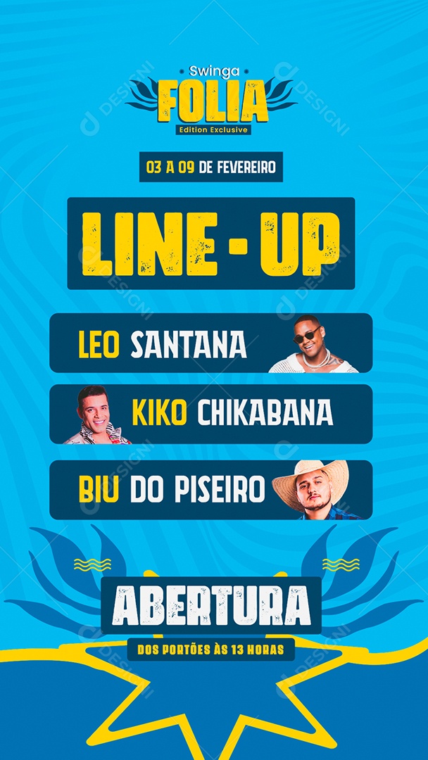 Story Show Folia Swinga Line Up Social Media PSD Editável
