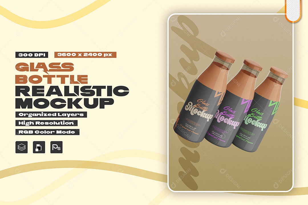 Mockup Embalagem de Garrafa de Vidro PSD Editável