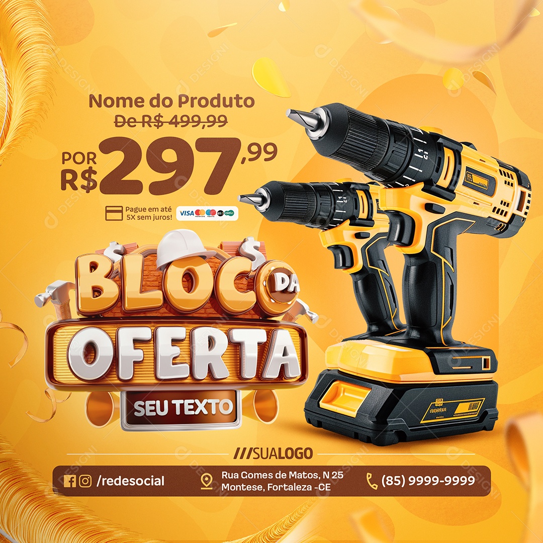 Bloco da Oferta Construção Furadeira Social Media PSD Editável