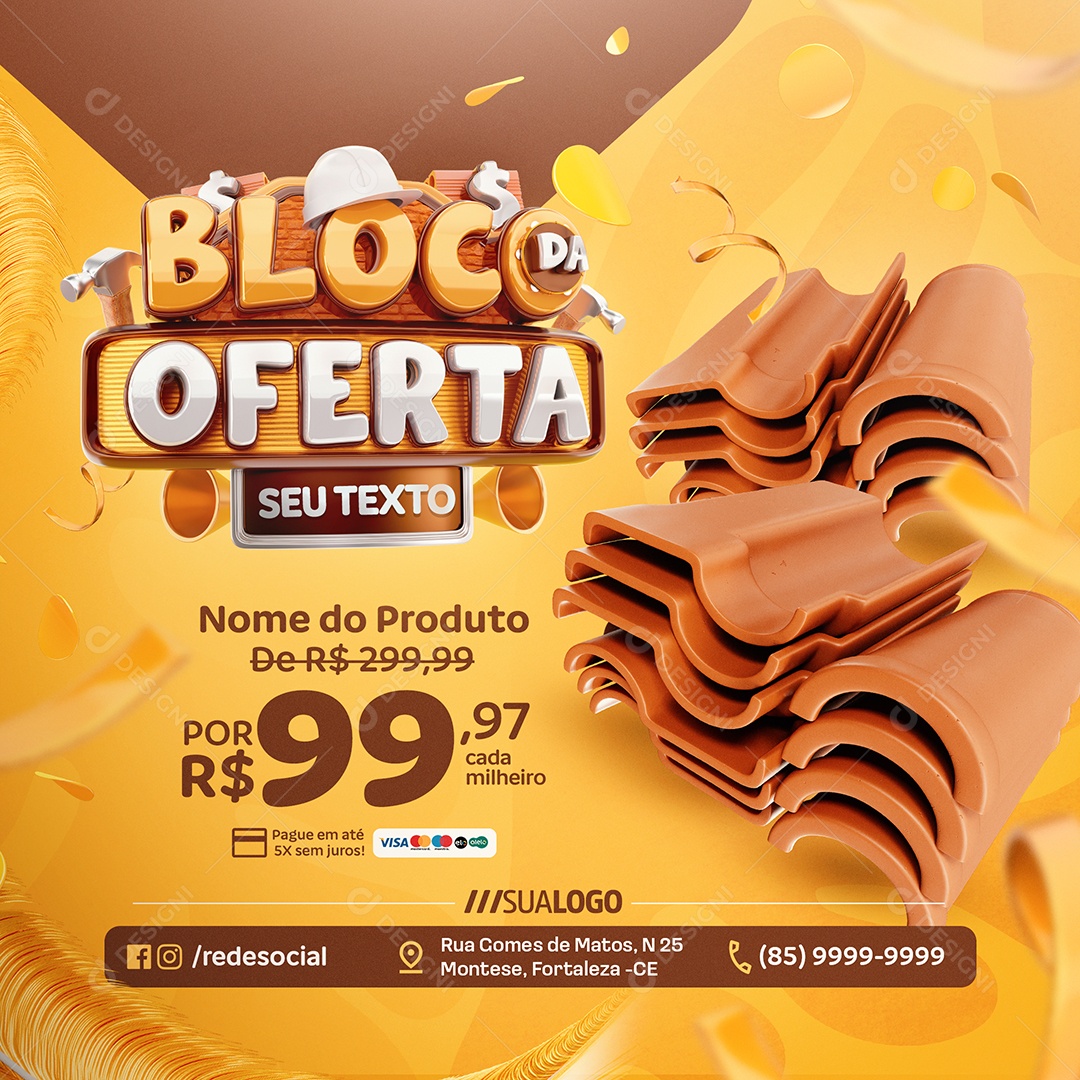 Bloco da Oferta Construção Telhas Social Media PSD Editável