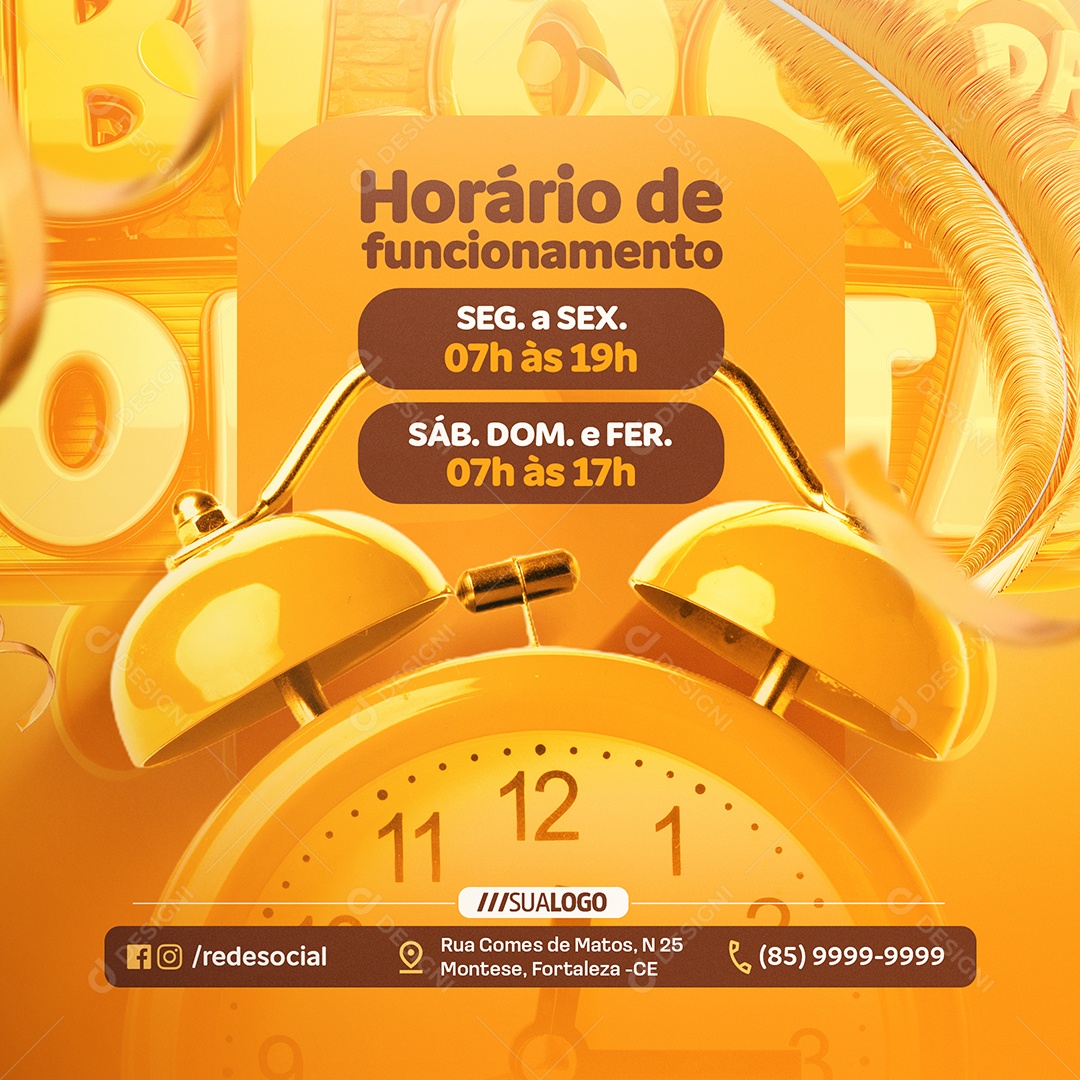 Bloco da Oferta Construção Horário de Funcionamento Social Media PSD Editável