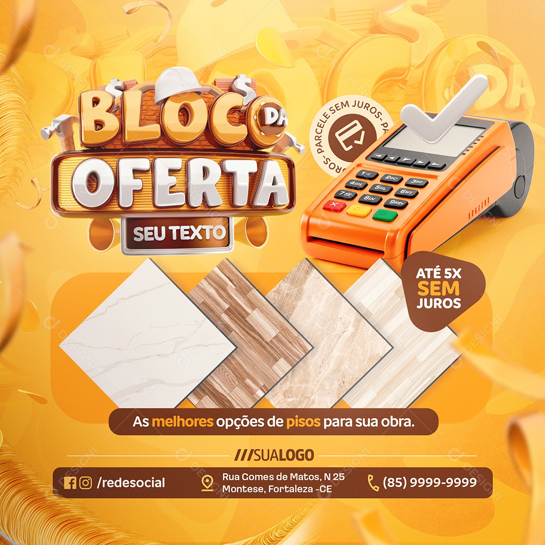 Bloco da Oferta Construção Até 5x Sem Juros Social Media PSD Editável