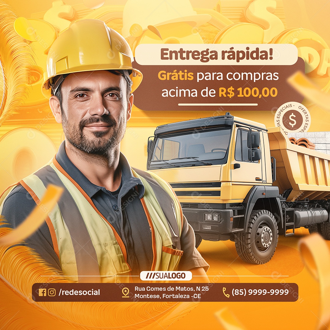 Bloco da Oferta Construção Entrega Rápida Social Media PSD Editável