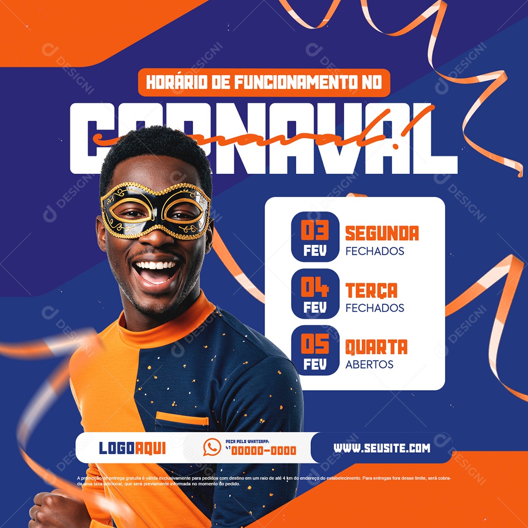 Horário de Funcionamento no Carnaval Social Media PSD Editável