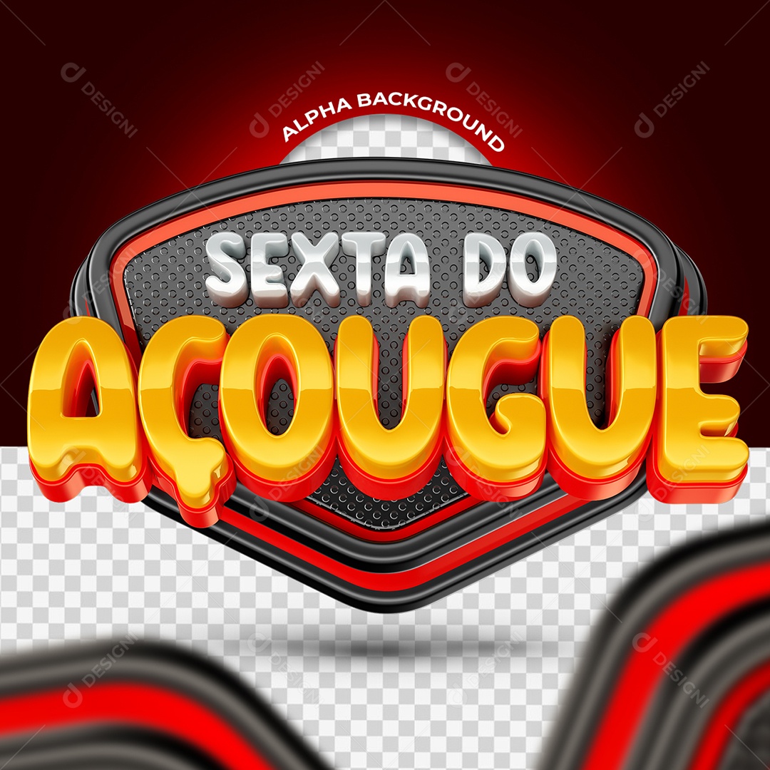 Selo 3D Sexta do Açougue Vermelho e Branco para Composição PSD