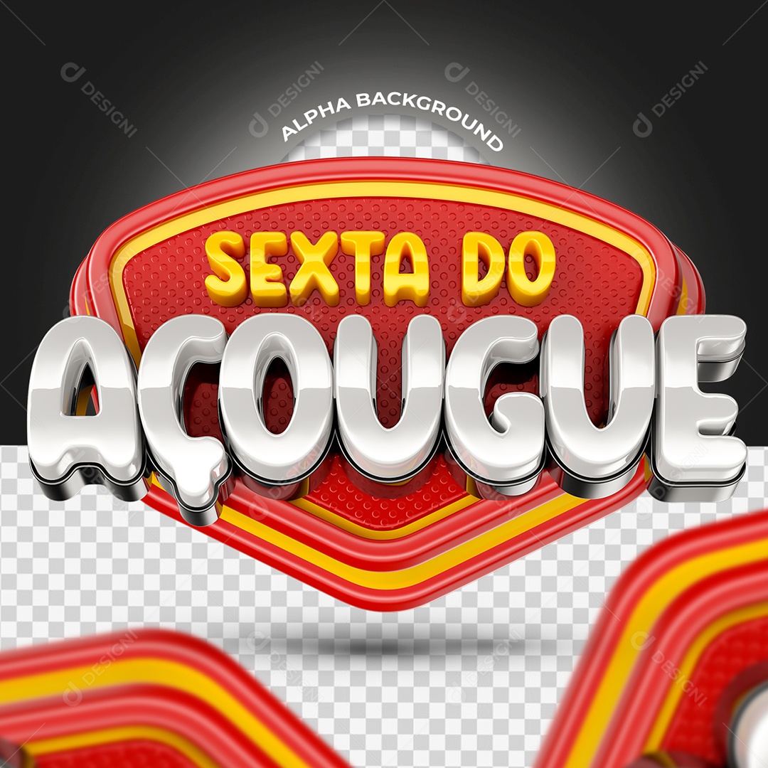 Sexta do Açougue Selo 3D Vermelho e Branco para Composição PSD