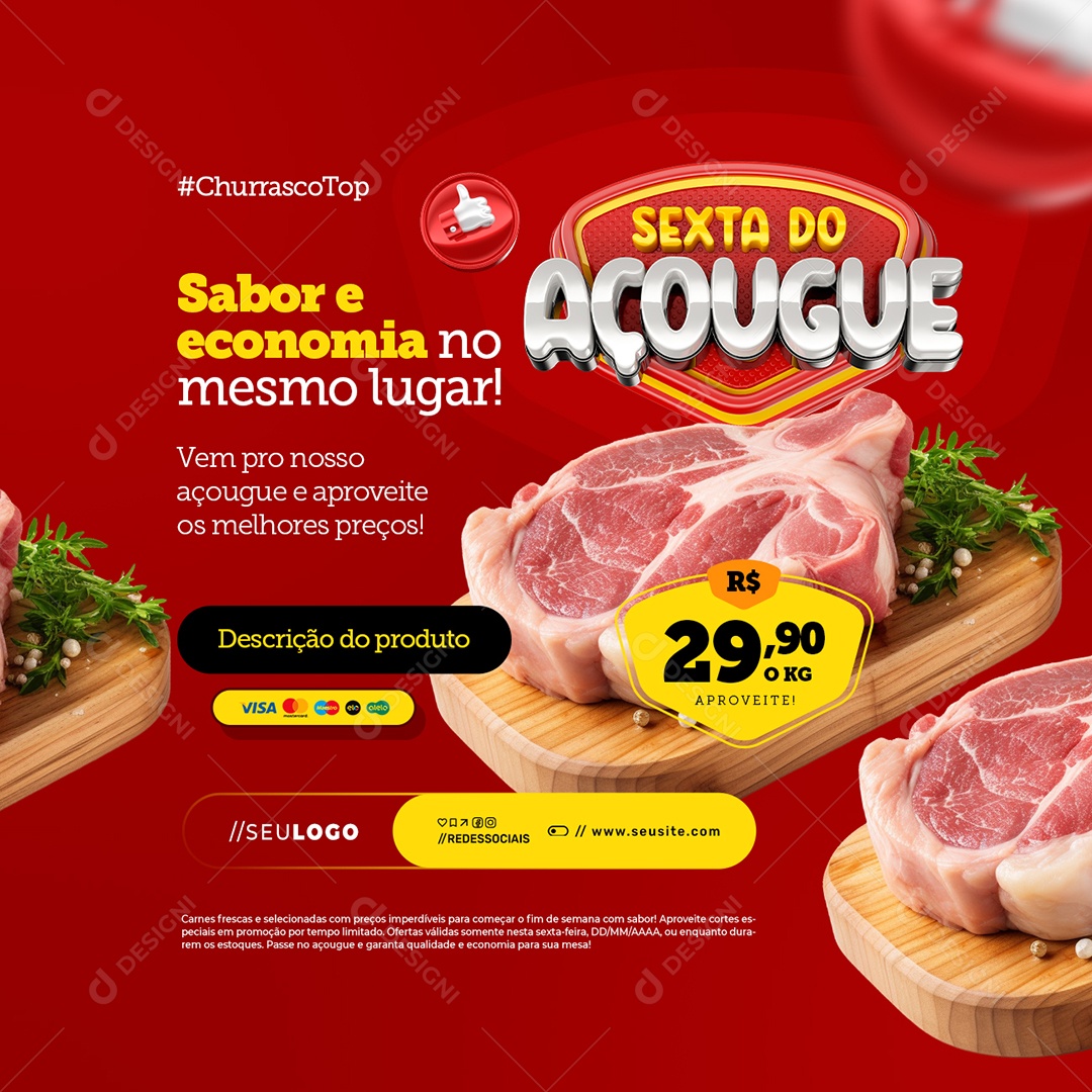 Sexta do Açougue Sabor e Economia no Mesmo Lugar Social Media PSD Editável