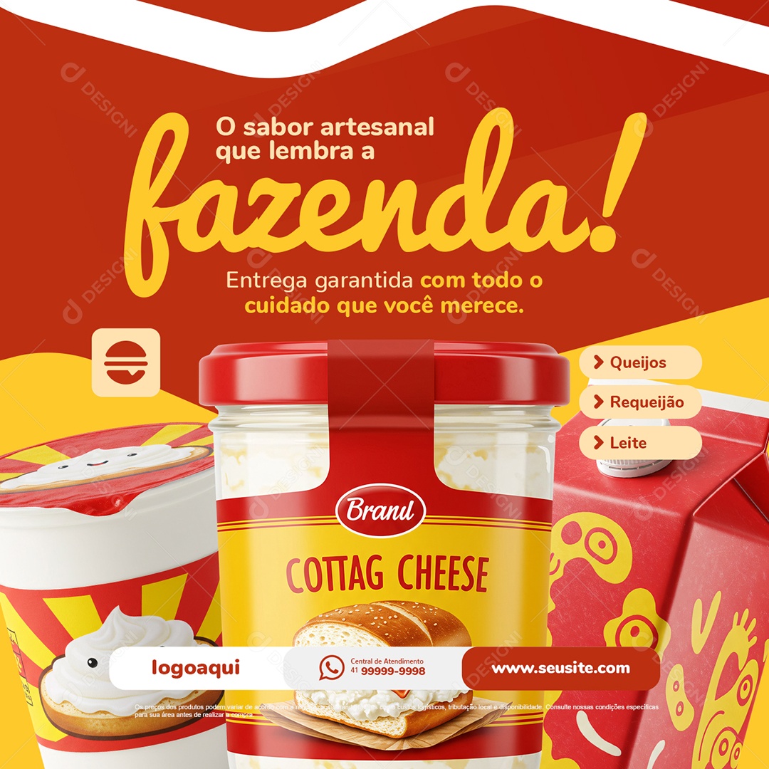 Laticínios Derivados O Sabor Artesanal Que Lembra a Fazenda Social Media PSD Editável