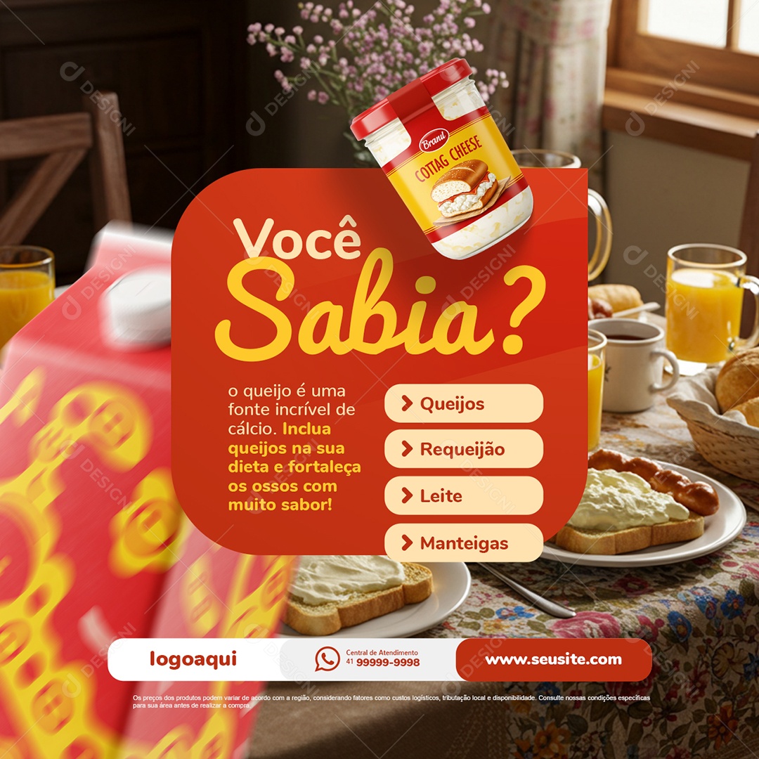 Laticínios Derivados Você Sabia Social Media PSD Editável