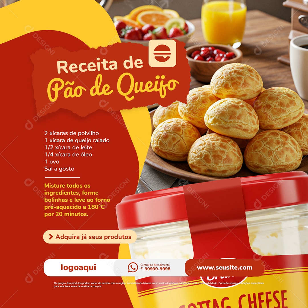 Laticínios Derivados Receita de Pão de Queijo Social Media PSD Editável