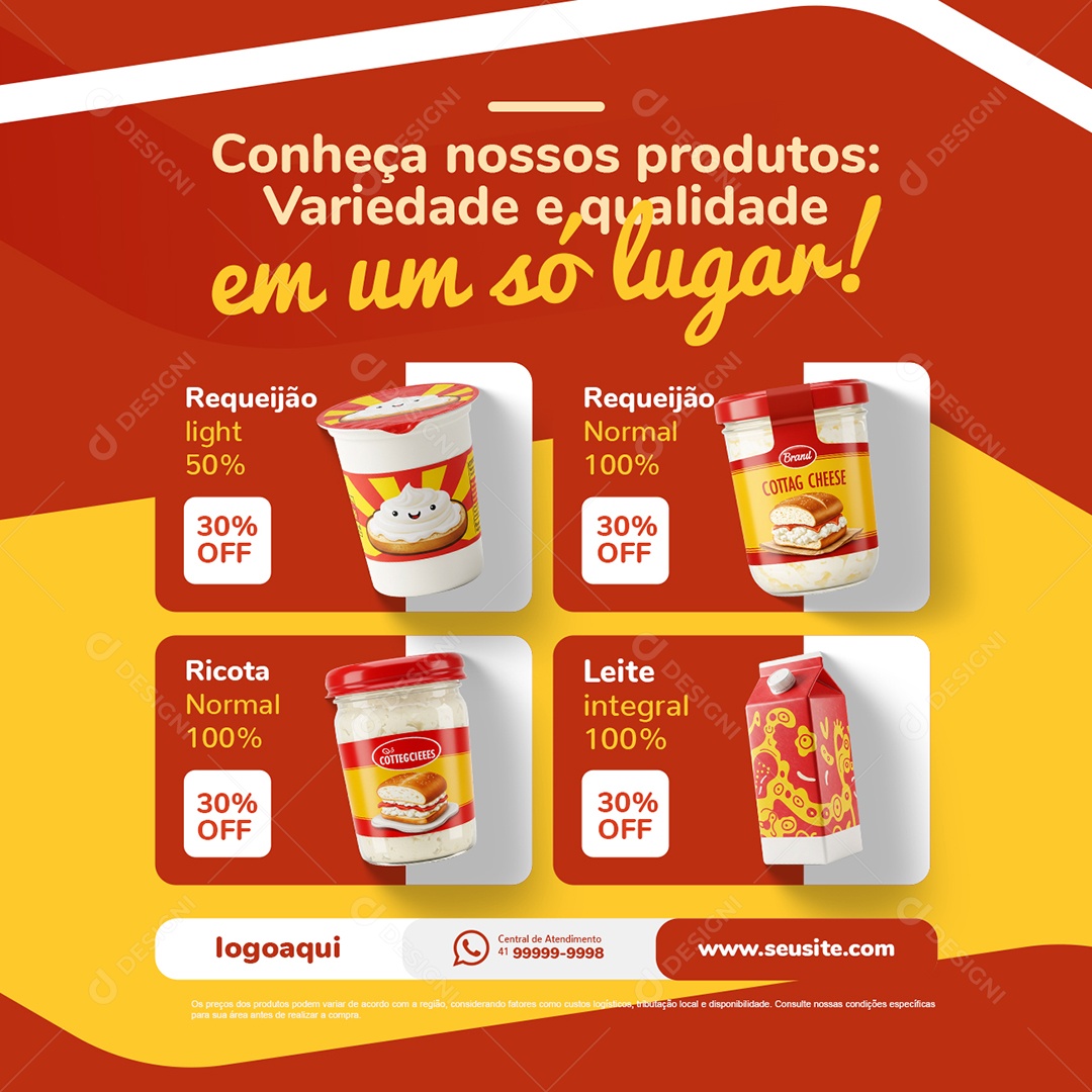 Laticínios Derivados Conheça Nossos Produtos Requeijão Ricota Social Media PSD Editável