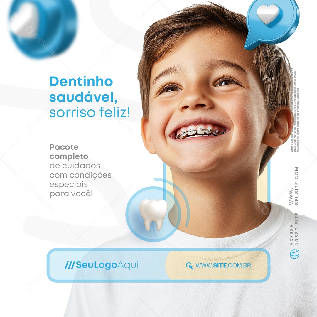 Odonto Dentinho Saudável Sorriso Feliz Social Media PSD Editável