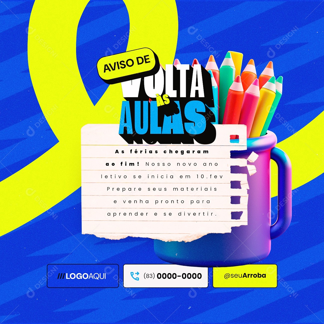 Aviso De Volta às Aulas As Férias Chegaram Social Media PSD Editável
