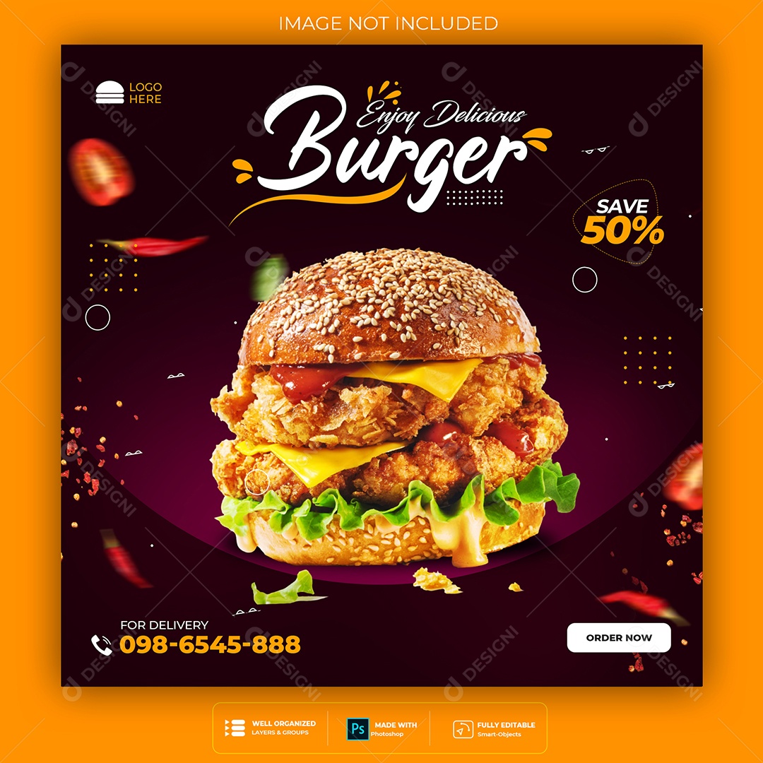 Feed Lanchonete Hambúrguer Social Media PSD Editável