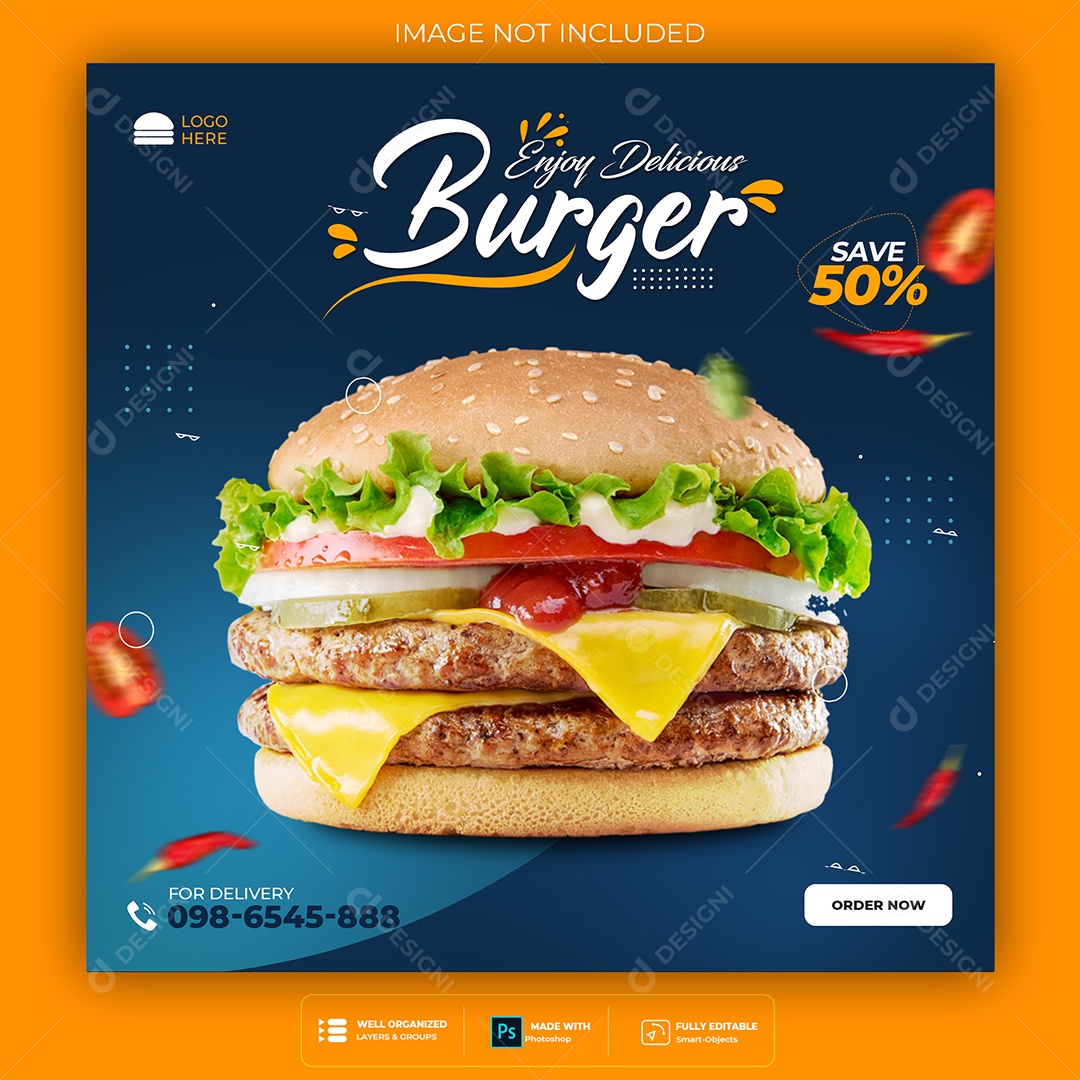 Feed Lanchonete Hambúrguer Social Media PSD Editável