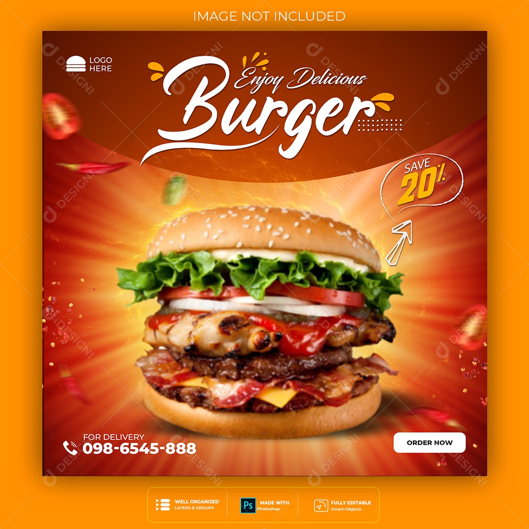 Feed Lanchonete Hambúrguer Social Media PSD Editável