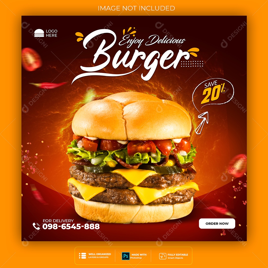 Feed Lanchonete Hambúrguer Social Media PSD Editável