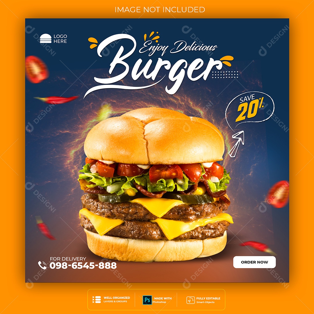 Feed Lanchonete Hambúrguer Social Media PSD Editável