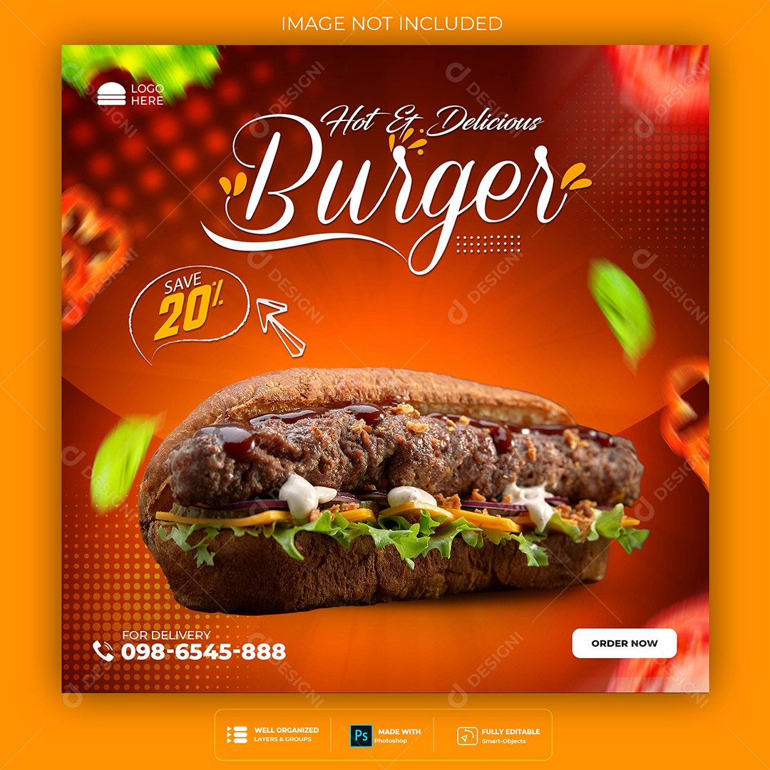 Feed Lanchonete Hambúrguer Social Media PSD Editável