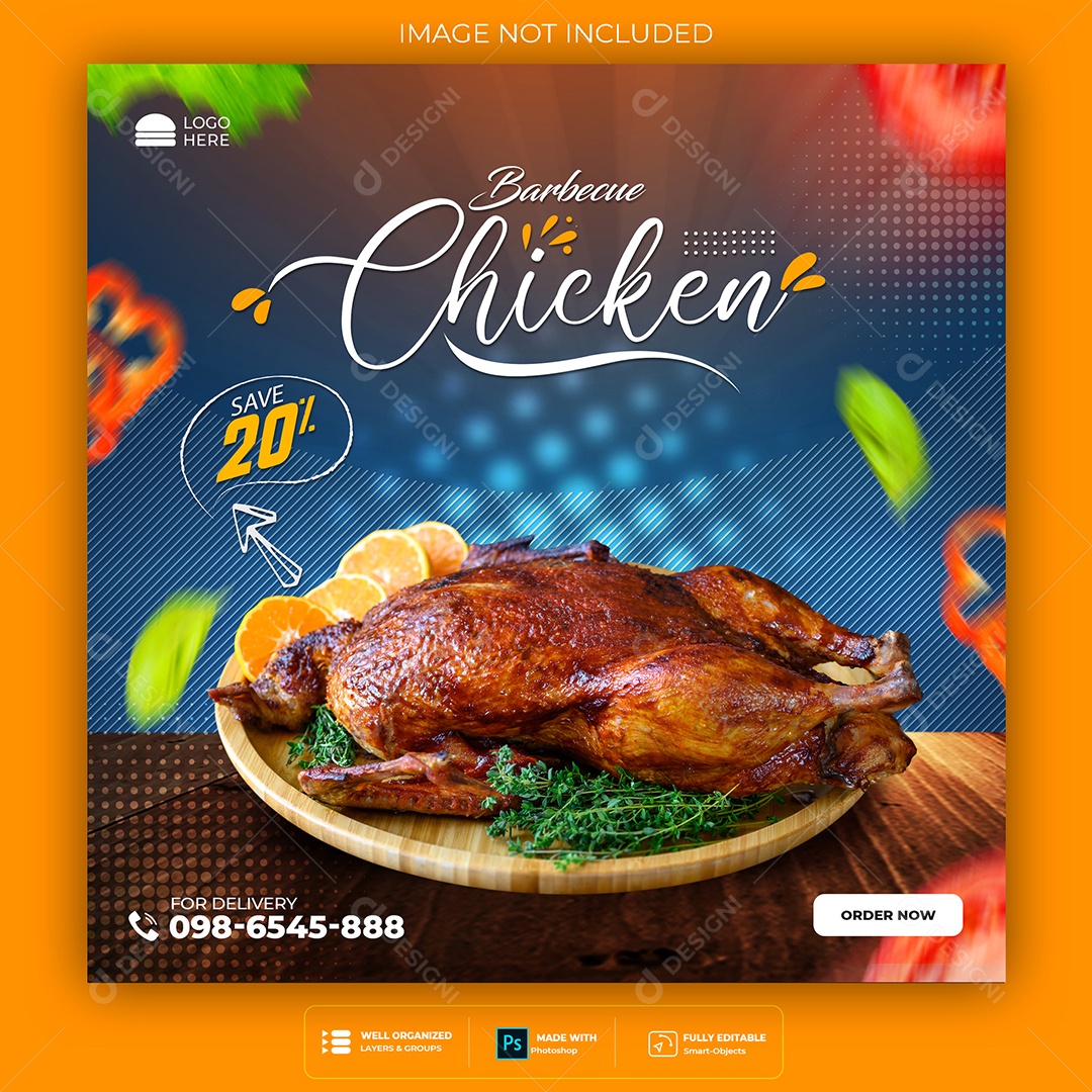 Feed Lanchonete Frango Assado Social Media PSD Editável