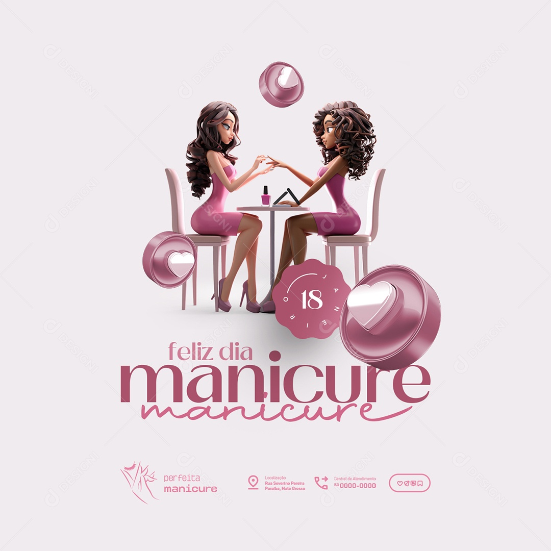 Feliz Dia da Manicure 18 de Janeiro Social Media PSD Editável