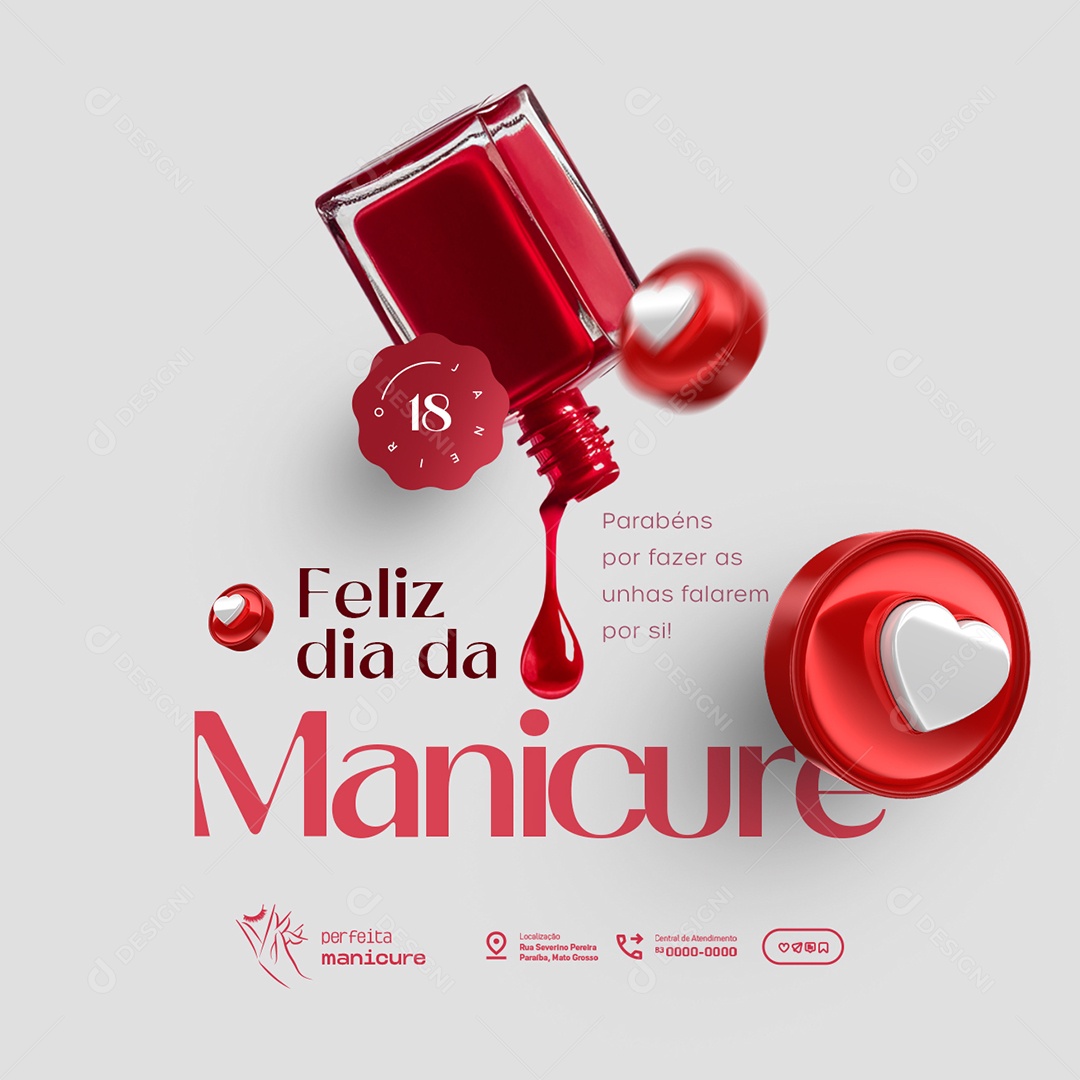 Feliz Dia da Manicure 18 de Janeiro Parabéns Social Media PSD Editável