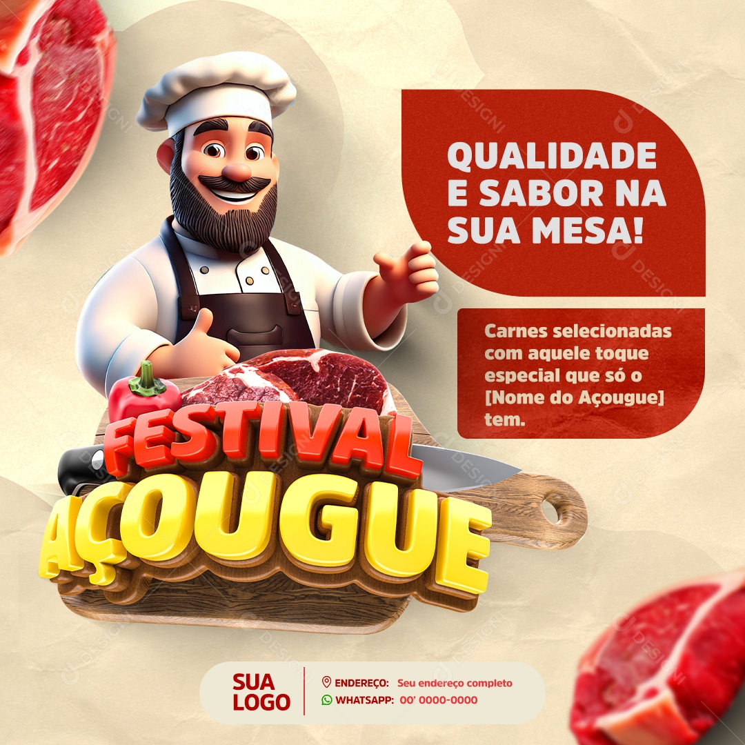 Feed Açougue Festival Qualidade e Sabor Social Media PSD Editável
