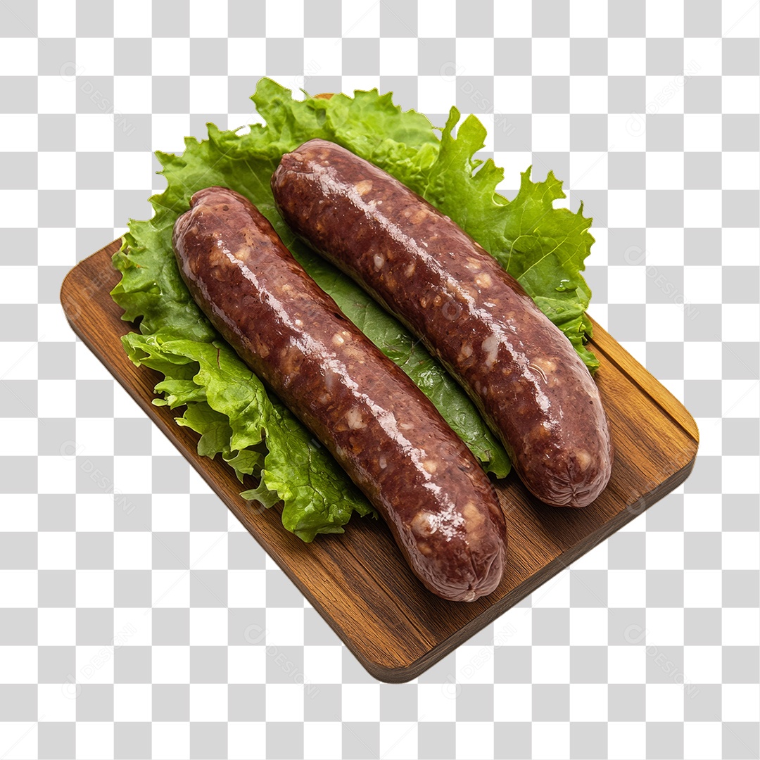Linguiça em Tábua de Madeira PNG Transparente