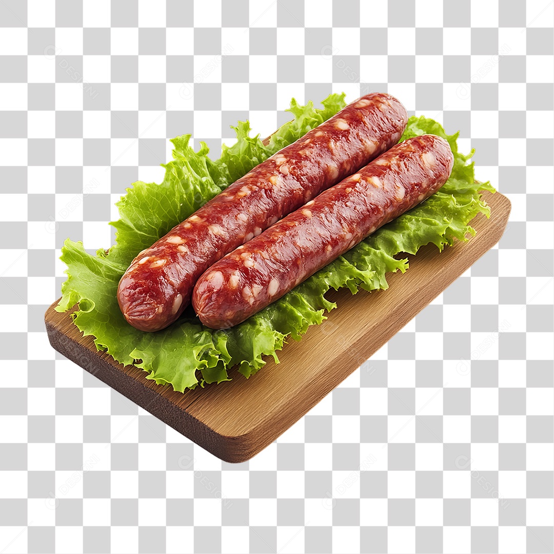 Linguiça em Tábua de Madeira PNG Transparente