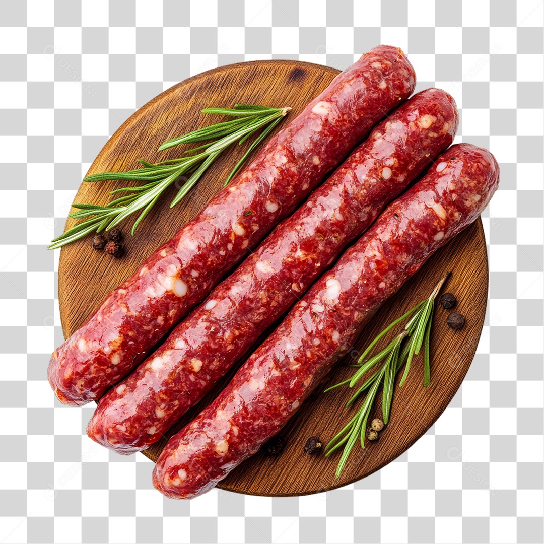 Linguiça em Tábua de Madeira PNG Transparente