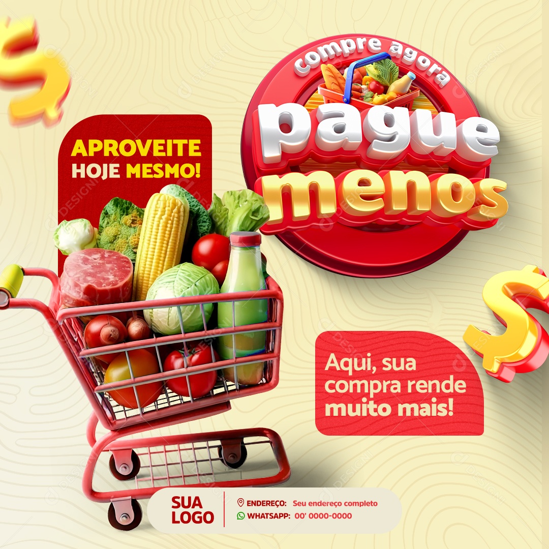 Feed Supermercado Pague Menos Aproveite Hoje Mesmo Social Media PSD Editável