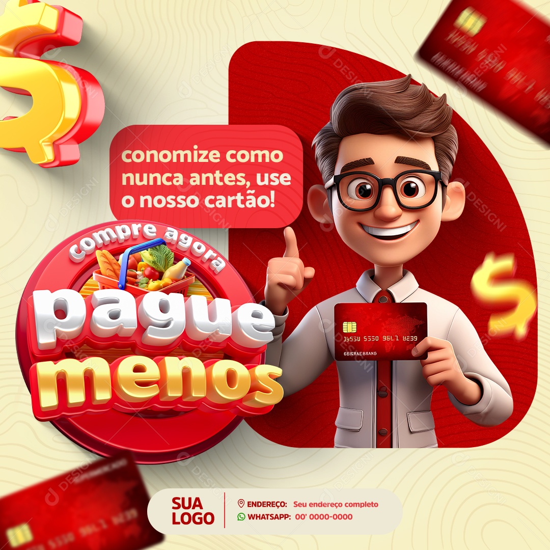Feed Supermercado Pague Menos Economize Como Nunca Social Media PSD Editável