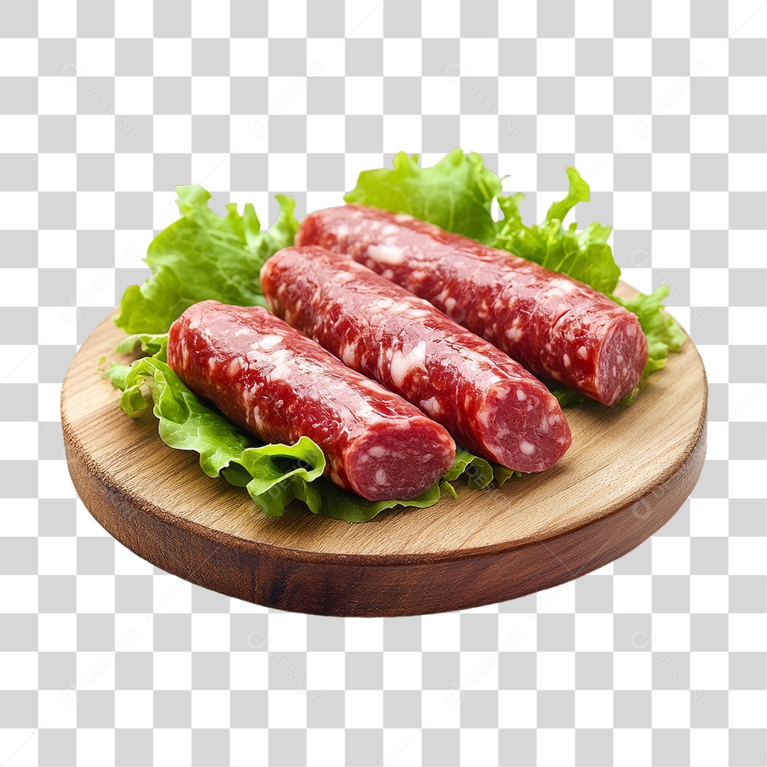Linguiça em Tábua de Madeira PNG Transparente