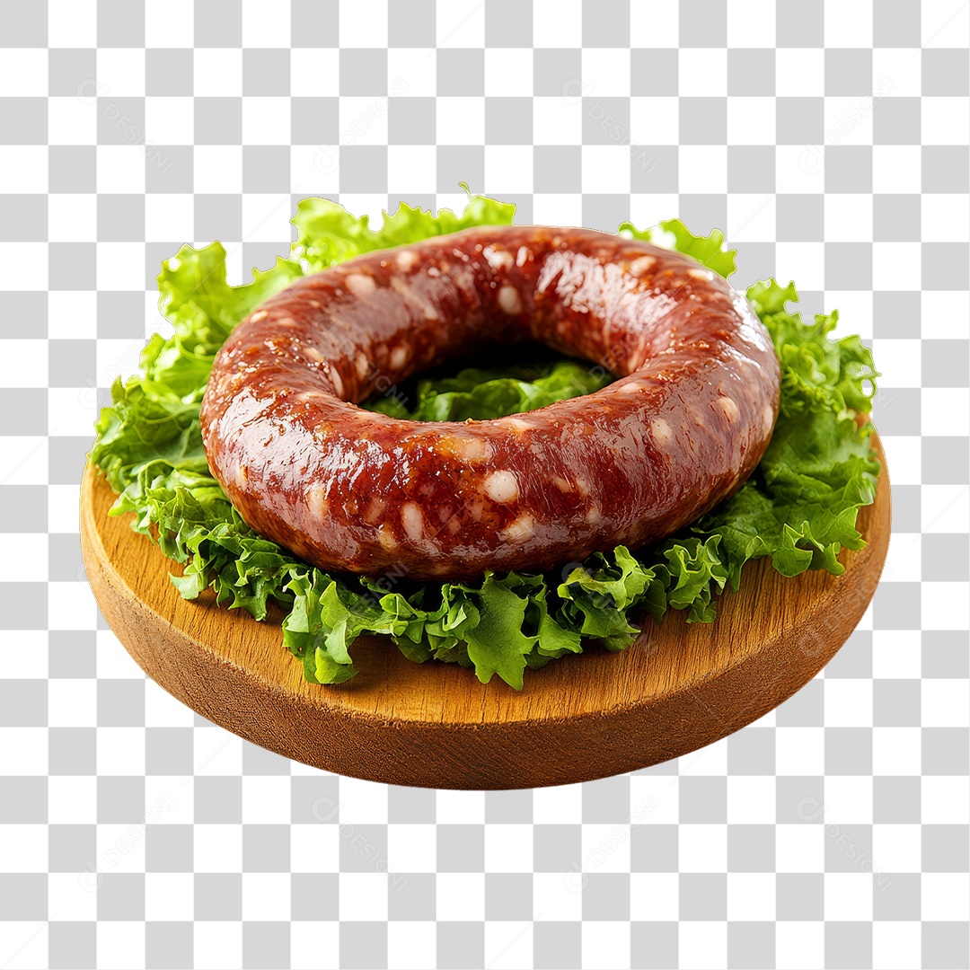 Linguiça em Tábua de Madeira PNG Transparente