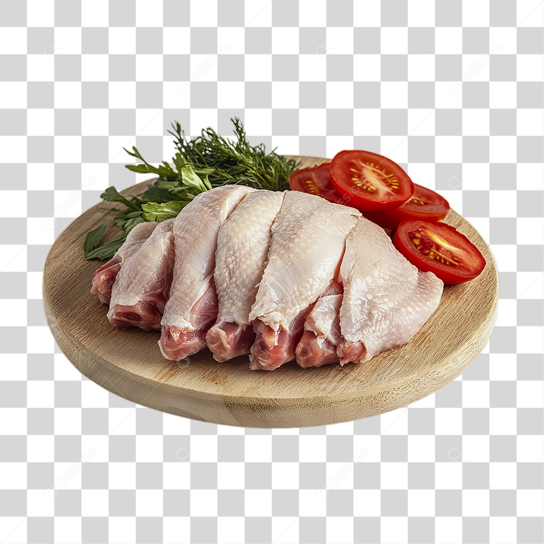 Cortes de Frango em Tábua de Madeira PNG Transparente