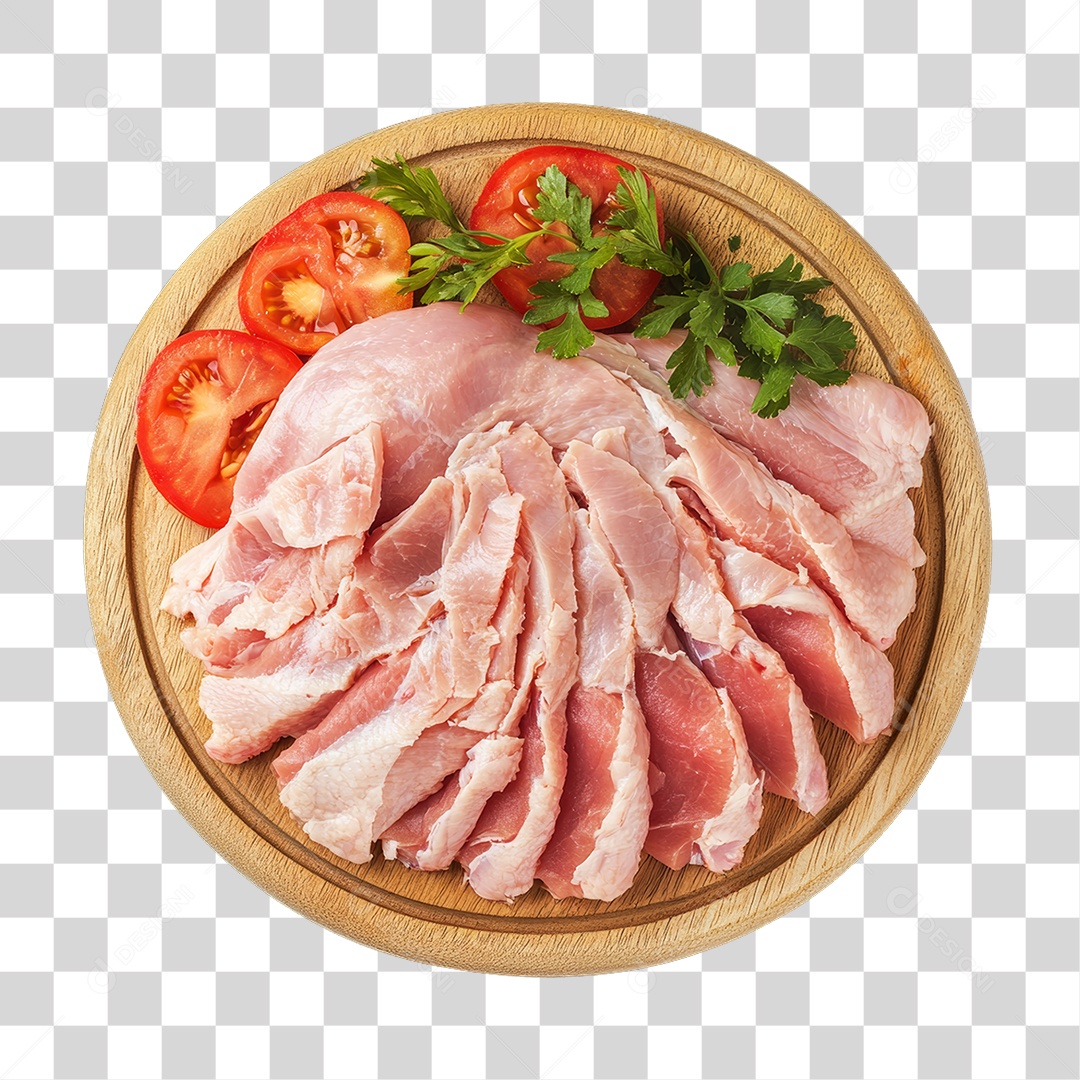 Cortes de Frango em Tábua de Madeira PNG Transparente