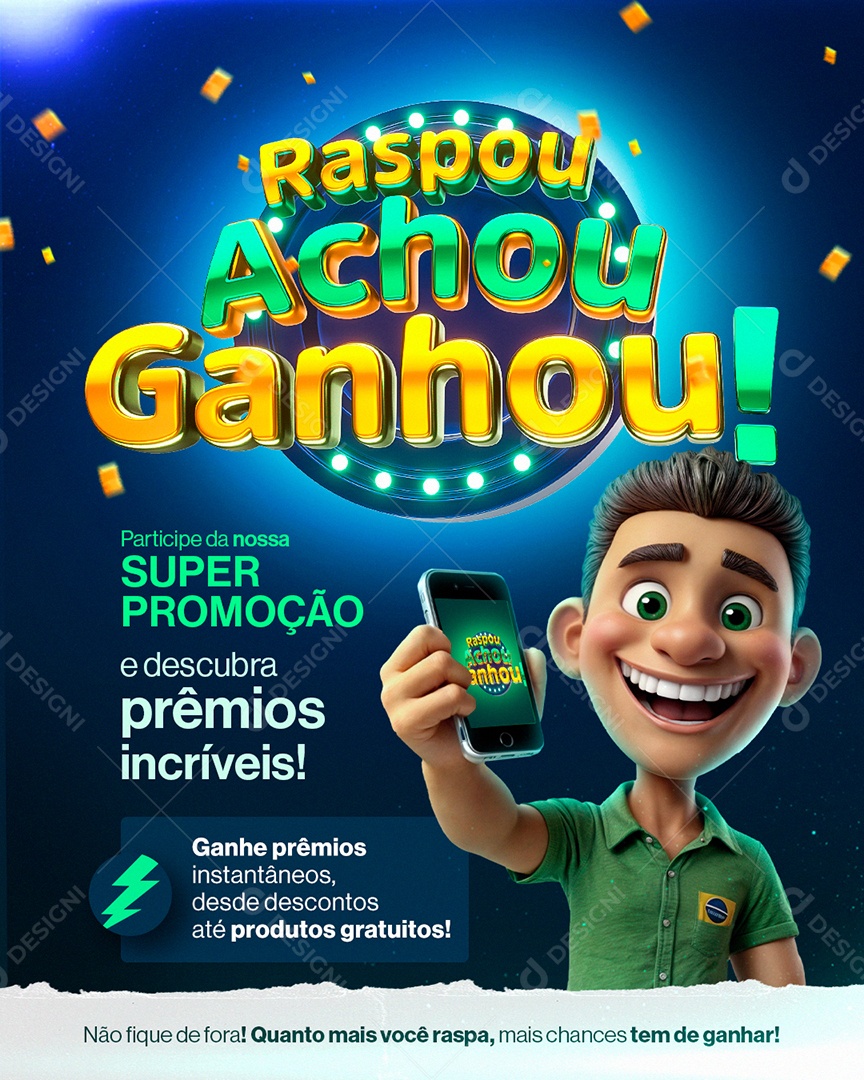 Selo 3D Promoção Achou Ganhou Para Composição PSD