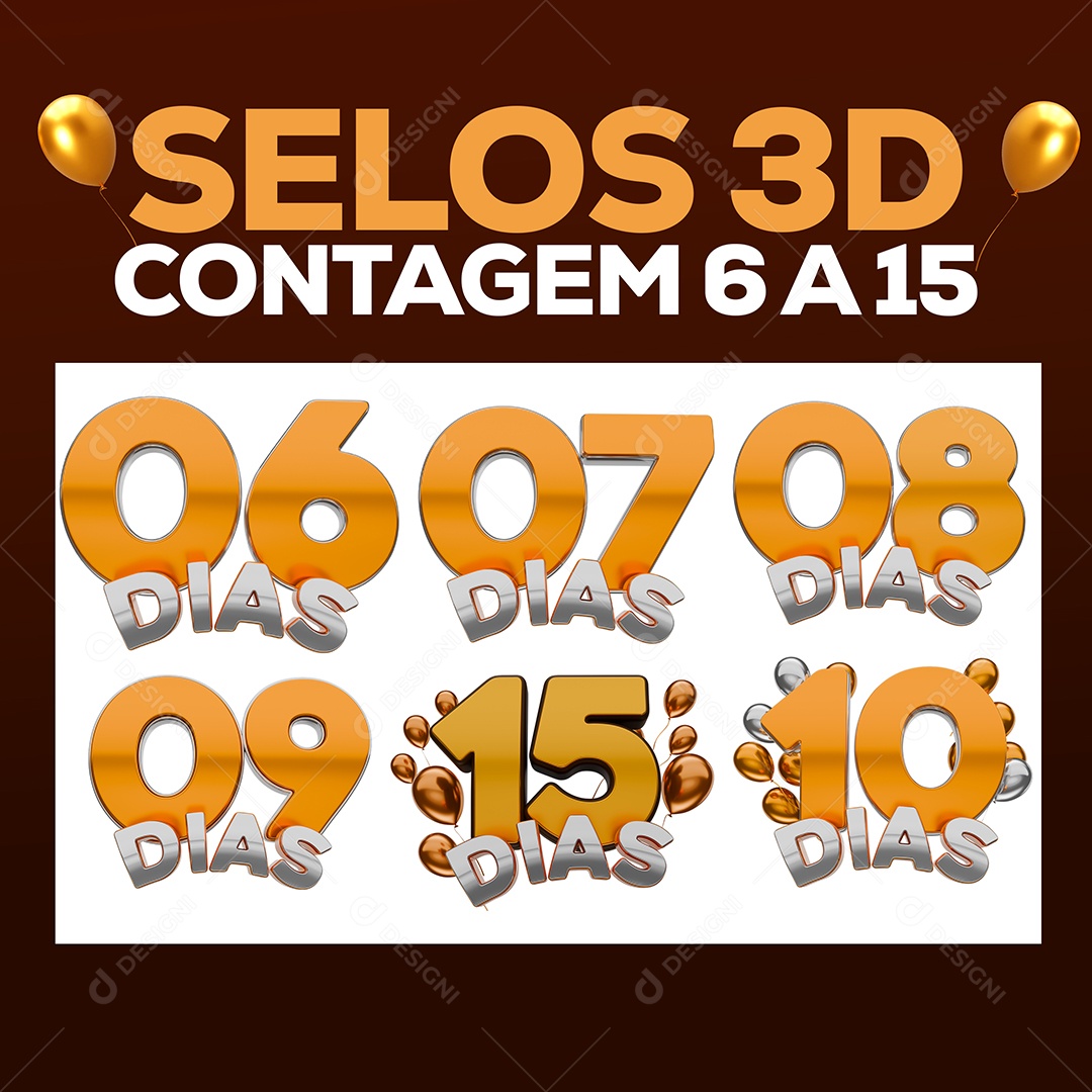 Selo 3D Contagem 6 A 15 Para Composição PSD